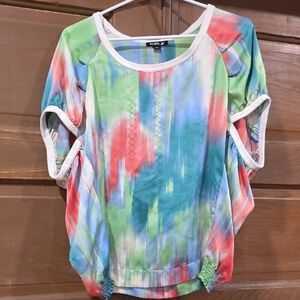 Allen B. By Allen Schwartz Multicolor Watercolor Scoop Neck Top